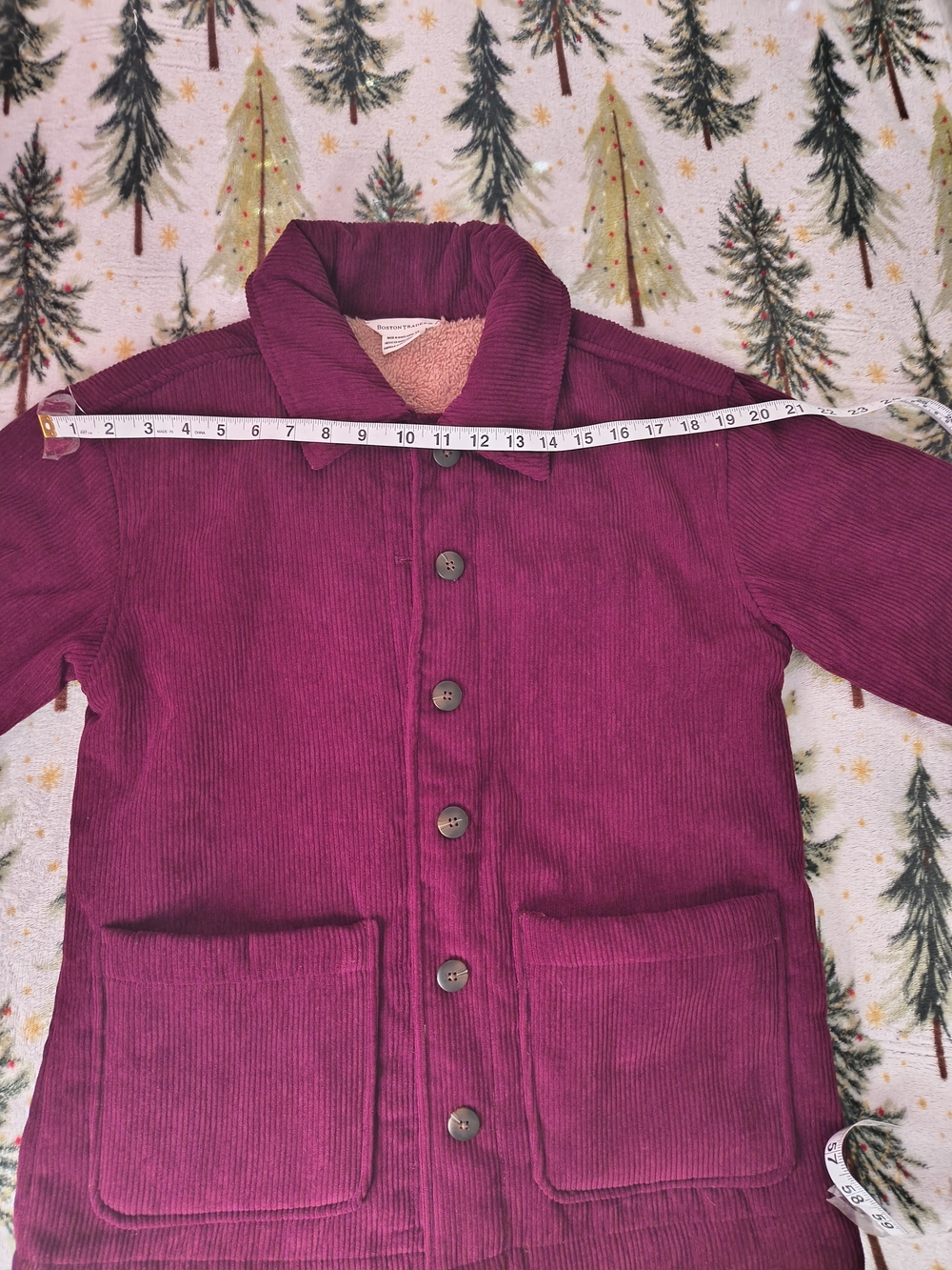 Boston Traders Corduroy Jacket with Contrast Sherpa Trim in Burgundy - Picture 5 of 10
